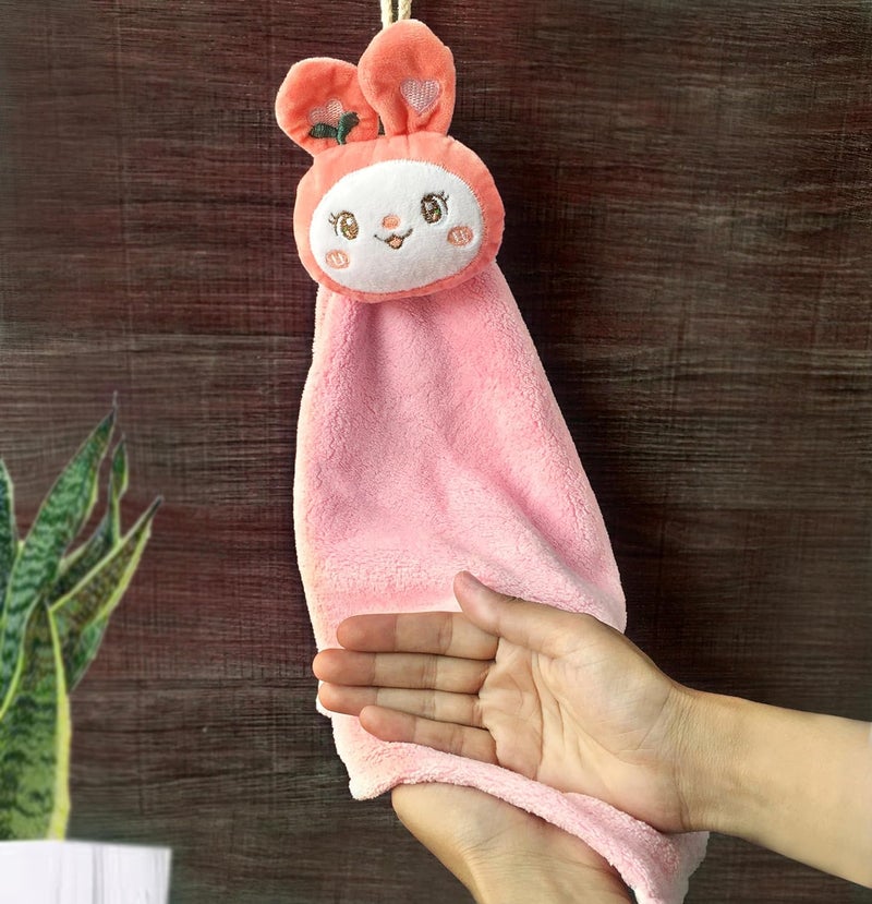 CLUZE Microfiber Wash Basin Hanging Rabbit Hand Kitchen Towel Napkin with Loop Soft Hanging Hand Towel for Bathroom Kitchen 500 GSM Pink Green Yellow Pack of 6 - Image 5