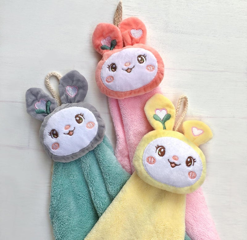CLUZE Microfiber Wash Basin Hanging Rabbit Hand Kitchen Towel Napkin with Loop Soft Hanging Hand Towel for Bathroom Kitchen 500 GSM Pink Green Yellow Pack of 6 - Image 2