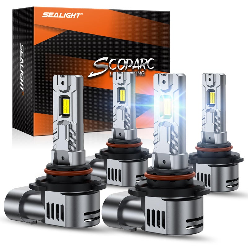 SEALIGHT 9005 9006 Bulbs 10,0000LM Higher Brightness 6500k Cool White with Cooling Fans, 9005/HB3 Light 9006/HB4 Powersports LED Fog Lights 52W High Power 1:1 Design, 4 Pack - Image 1