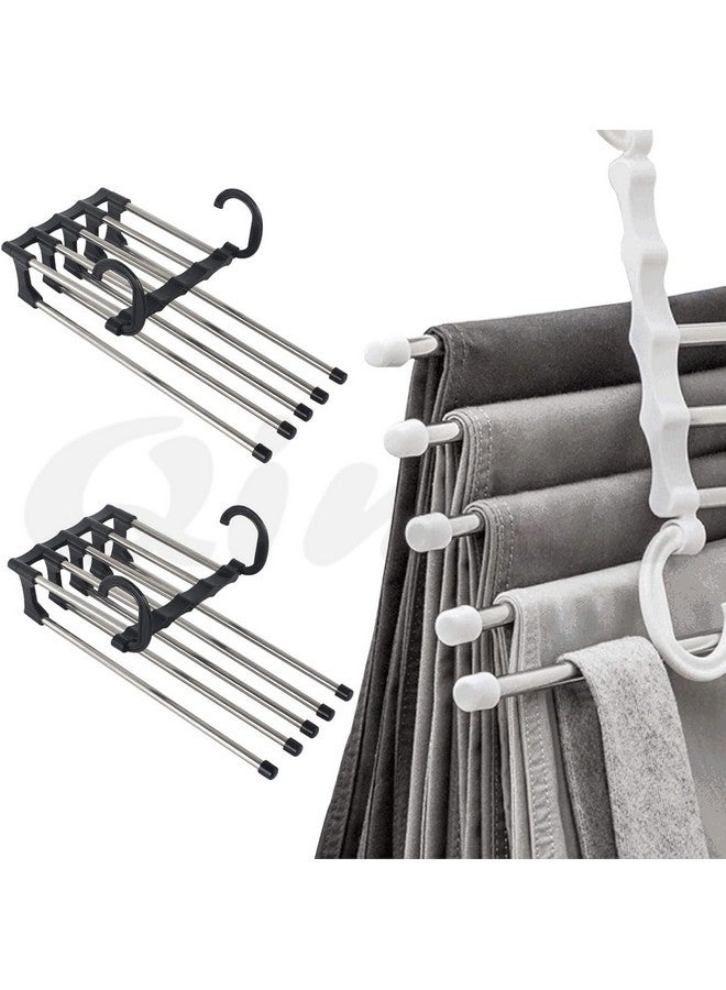QIMIT 5 in 1 Stainless Steel Foldable Hangers for Clothes Hanging Multi-Layer Multi-Purpose Pant Hangers for Wardrobe Magic Foldable Hanger Clothes Hanger (Plastic Hanger-Pack of 3) - Image 1