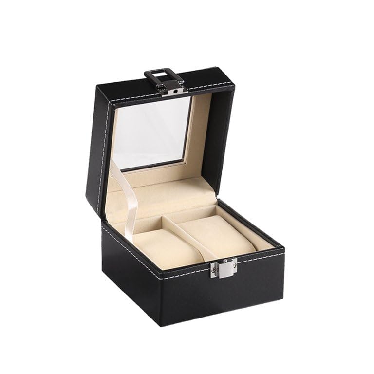 OTIPORTER Watch Storage Box Leather Jewelry Storage Organizer Case Portable Watch Case Holder Transparent Window Watch Collection With Lock Wrist Watch Display Box Storage Holder (2 Slot Watch Box) - Image 4