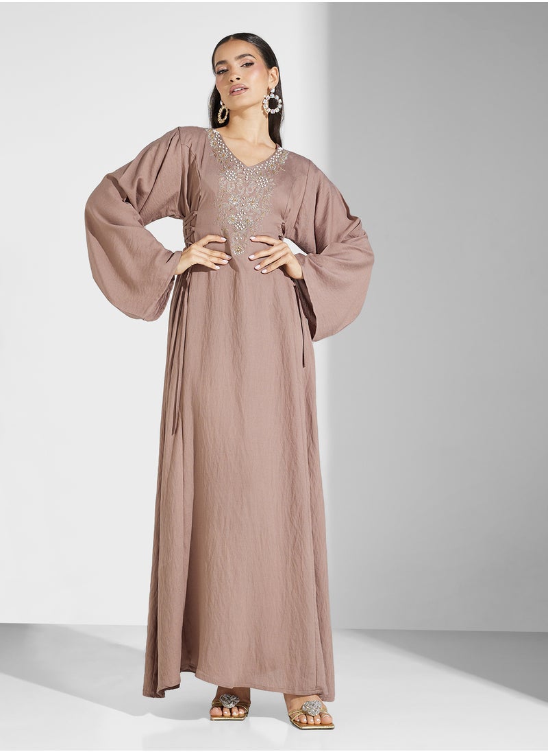 hayas closet Embroidered Flared Sleeve Abaya  - Image 5
