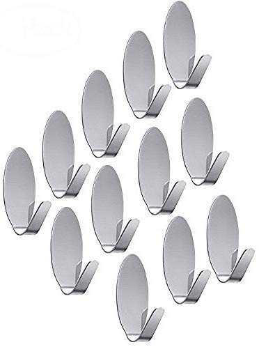 AmigozZ Multipurpose Small Oval Stainless Steel Adhesive Hooks Load Capacity Upto 1 Kg Silver Set of 12 - Image 1