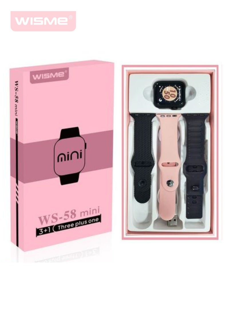 ويزمي ساعة ذكية صغيرة WS 58، 3 أحزمة، شاشة عالية الدقة، اتصال بلوتوث، ساعات لياقة بدنية مقاومة للماء متوافقة مع نظامي Android وiOS | أسود - Image 1