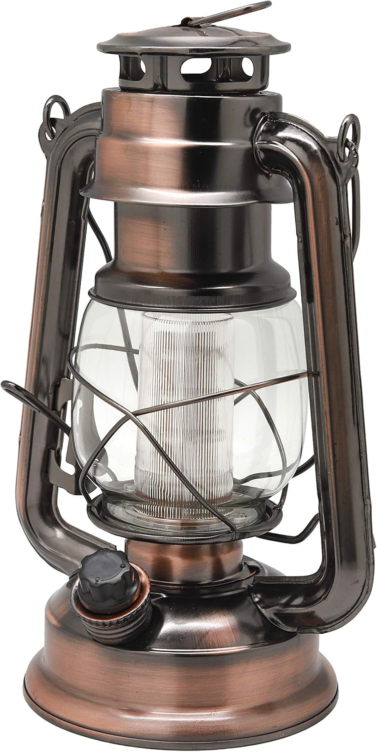 YAKii LED Vintage Lantern Metal Hanging Hurricane 12 LED Dimmer Switch Cold White Battery Operated Power Outage Indoor Camping Lighting Outdoor Brooklyn (Copper 2 Pack) - Image 2