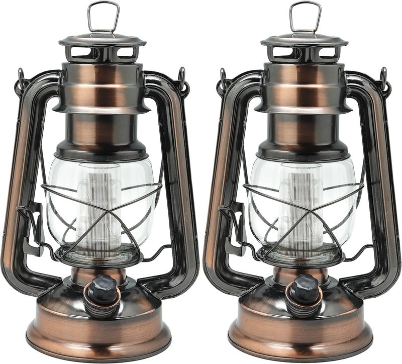 YAKii LED Vintage Lantern Metal Hanging Hurricane 12 LED Dimmer Switch Cold White Battery Operated Power Outage Indoor Camping Lighting Outdoor Brooklyn (Copper 2 Pack) - Image 1