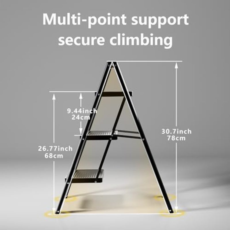 Step Ladder 3 Step Folding, Sturdy 330 Lbs Small Step Stool for Adults, Closet Step Stool Ladder with Anti-Slip Wide Pedals, Portable Folding Ladder for Home Kitchen Office - Image 4