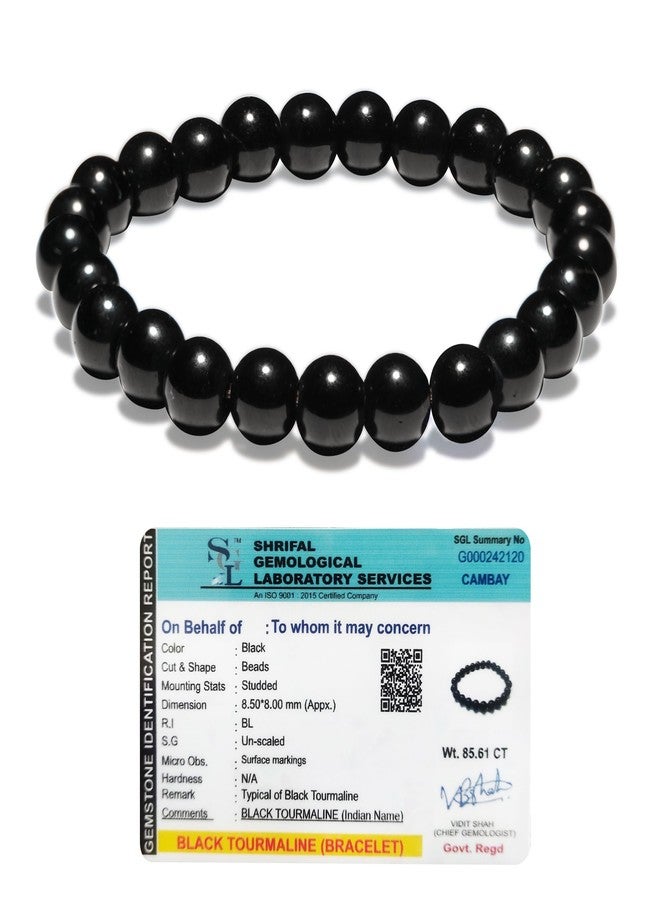 CRIKI Original Black Tourmaline Crystal Bracelet With Lab Certificate - Natural Energised Black Stone Bracelet For Protection Healing, Evil Eye, & Nazar - 8Mm Bead For Unisex Adult (7.5 Inch) - Image 1