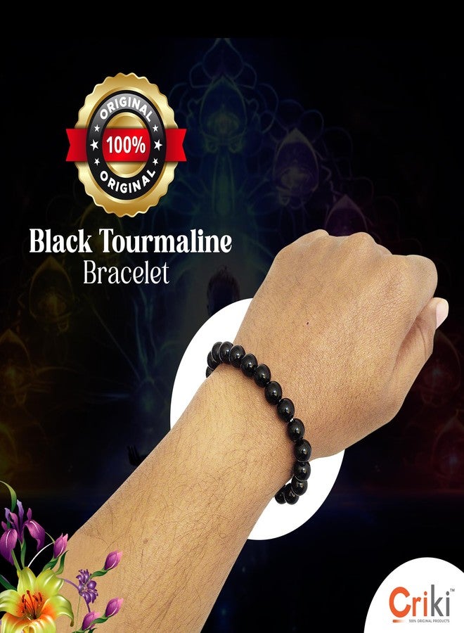 CRIKI Original Black Tourmaline Crystal Bracelet With Lab Certificate - Natural Energised Black Stone Bracelet For Protection Healing, Evil Eye, & Nazar - 8Mm Bead For Unisex Adult (7.5 Inch) - Image 4