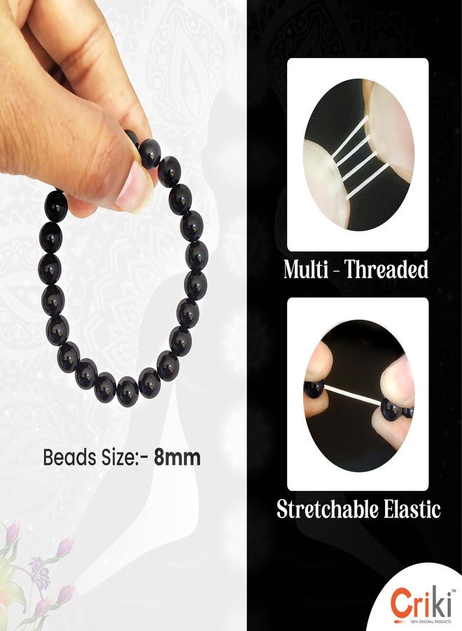 CRIKI Original Black Tourmaline Crystal Bracelet With Lab Certificate - Natural Energised Black Stone Bracelet For Protection Healing, Evil Eye, & Nazar - 8Mm Bead For Unisex Adult (7.5 Inch) - Image 2