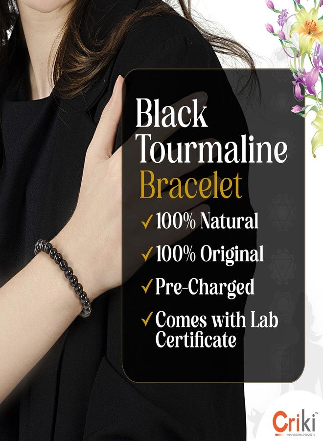 CRIKI Original Black Tourmaline Crystal Bracelet With Lab Certificate - Natural Energised Black Stone Bracelet For Protection Healing, Evil Eye, & Nazar - 8Mm Bead For Unisex Adult (7.5 Inch) - Image 5