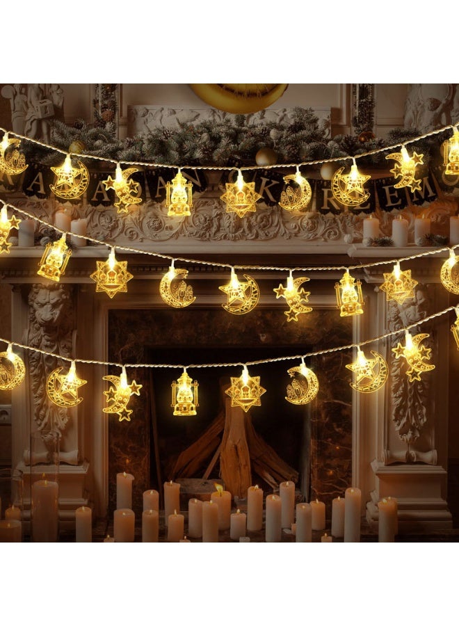 6M Moon Star Ramadan String Lights 40 LEDs, Battery Operated Eid Mubarak Fairy Lights for Ramadan Decoration Eid Decorative Lights (Warm White) - Image 2