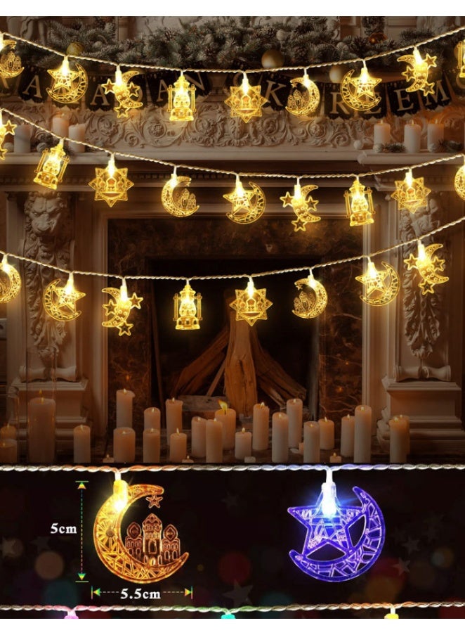 6M Moon Star Ramadan String Lights 40 LEDs, Battery Operated Eid Mubarak Fairy Lights for Ramadan Decoration Eid Decorative Lights (Warm White) - Image 3