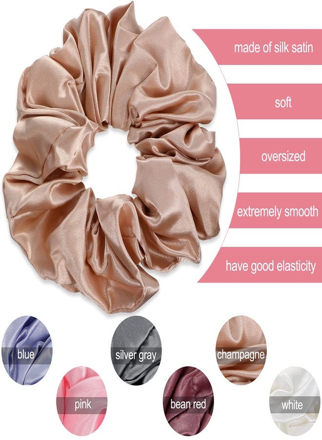 Chuangdi 6 Pieces Big Satin Scrunchies for Women, Jumbo Silk Scrunchies Thick Elastic Jumbo Hair Tie Galentine Valentine's Day Gifts(Champagne, White, Silver Grey, Light Pink, Bean Red, Light Blue) - Image 3