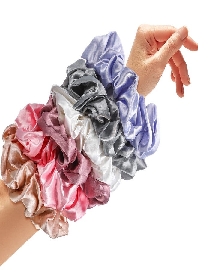 Chuangdi 6 Pieces Big Satin Scrunchies for Women, Jumbo Silk Scrunchies Thick Elastic Jumbo Hair Tie Galentine Valentine's Day Gifts(Champagne, White, Silver Grey, Light Pink, Bean Red, Light Blue) - Image 4