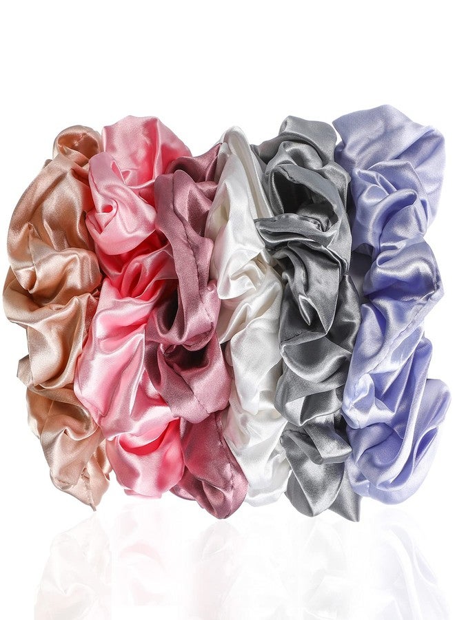 Chuangdi 6 Pieces Big Satin Scrunchies for Women, Jumbo Silk Scrunchies Thick Elastic Jumbo Hair Tie Galentine Valentine's Day Gifts(Champagne, White, Silver Grey, Light Pink, Bean Red, Light Blue) - Image 5