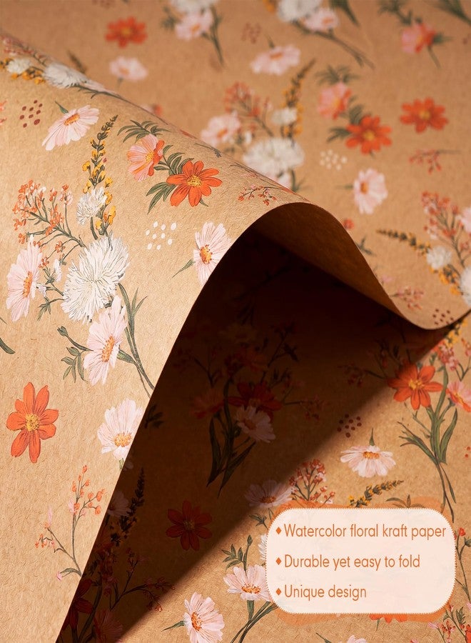 ForraFun 10 Sets Gift Wrap Supplies, 17 in x 16.4 ft Wrapping Paper Roll with Flowers Tags Ribbons Gift Wrap Kit for Women Mother's Day Wedding Bridal Shower Birthday Gifts(Orange Daisy - Image 4