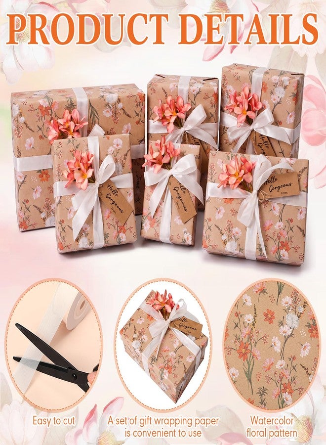 ForraFun 10 Sets Gift Wrap Supplies, 17 in x 16.4 ft Wrapping Paper Roll with Flowers Tags Ribbons Gift Wrap Kit for Women Mother's Day Wedding Bridal Shower Birthday Gifts(Orange Daisy - Image 3