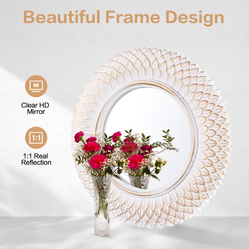 HiempTru Round Decorative Wall Mirror, White Circle Mirror for Bedroom, Entryway, Living Room, Decorative Modern Wall Decor - Image 3