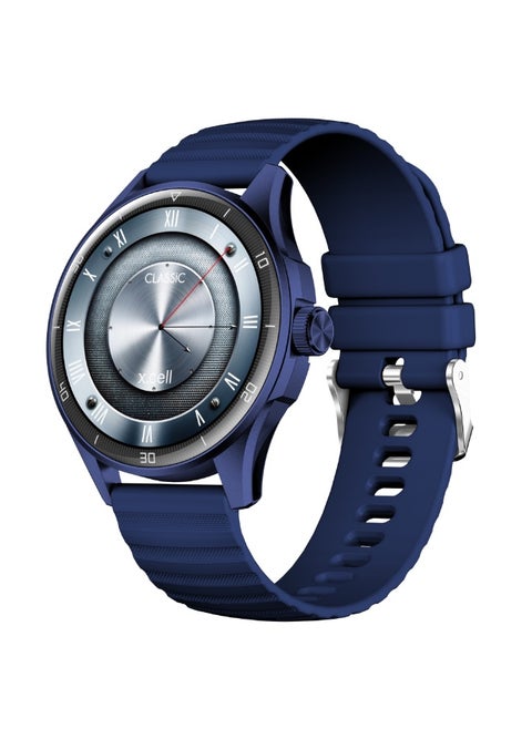 Xcell Classic6 Smartwatch, 1.43" AMOLED Display, Bluetooth Calling, 2 Premium Straps, Heart-Rate/BP/SpO₂, Multi Language, IP68, 7-Day Battery, iOS/Android Compatible-Blue Frame with Blue Strap