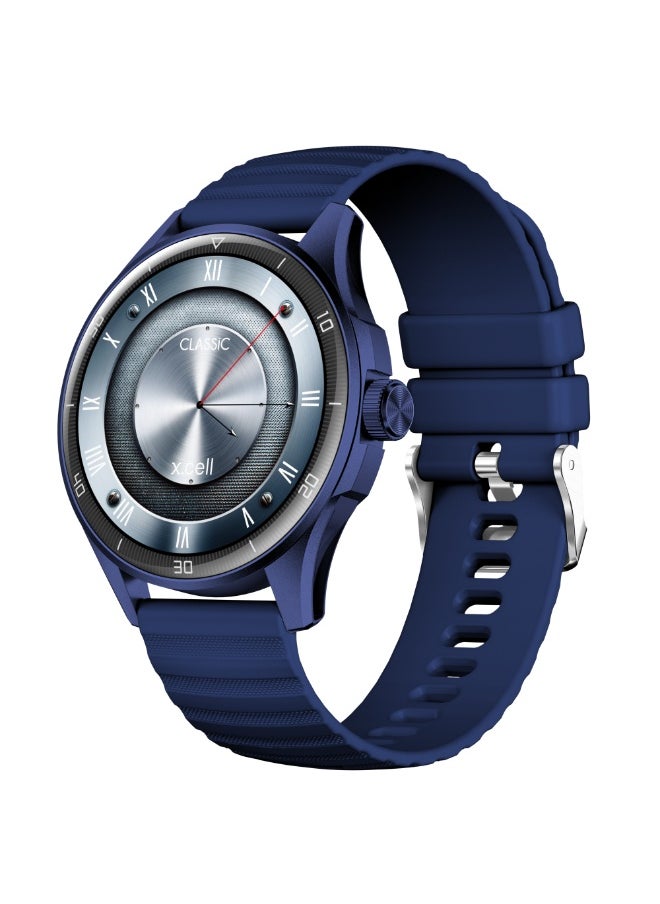 Xcell Xcell Classic6 Smartwatch, 1.43" AMOLED Display, Bluetooth Calling, 2 Premium Straps, Heart-Rate/BP/SpO₂, Multi Language, IP68, 7-Day Battery, iOS/Android Compatible-Blue Frame with Blue Strap  - Image 1