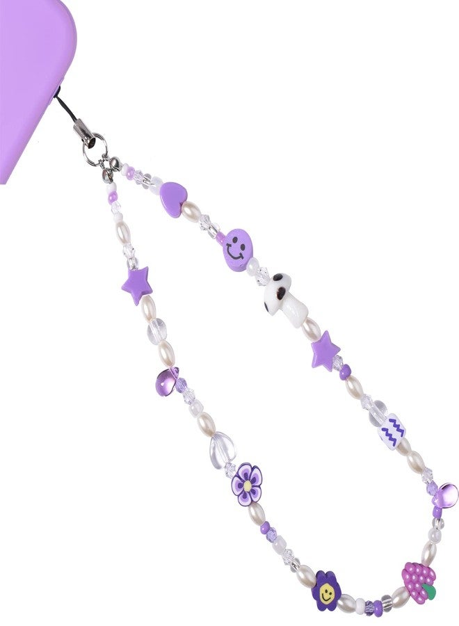 AULSIEY Beaded Phone Charms Strap Purple Phone Charm Chain Cute Phone Charm Kawaii Cell Phone Lanyard Wrist Strap Phone Beads Bracelet Strap Phone Keychain Charm-Purple Aquarius - Image 1