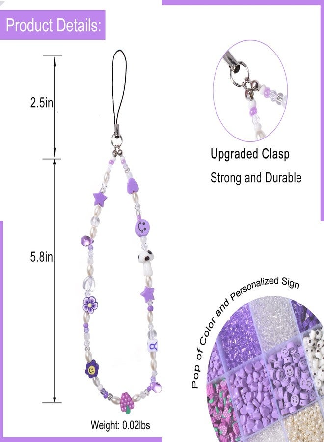 AULSIEY Beaded Phone Charms Strap Purple Phone Charm Chain Cute Phone Charm Kawaii Cell Phone Lanyard Wrist Strap Phone Beads Bracelet Strap Phone Keychain Charm-Purple Aquarius - Image 3