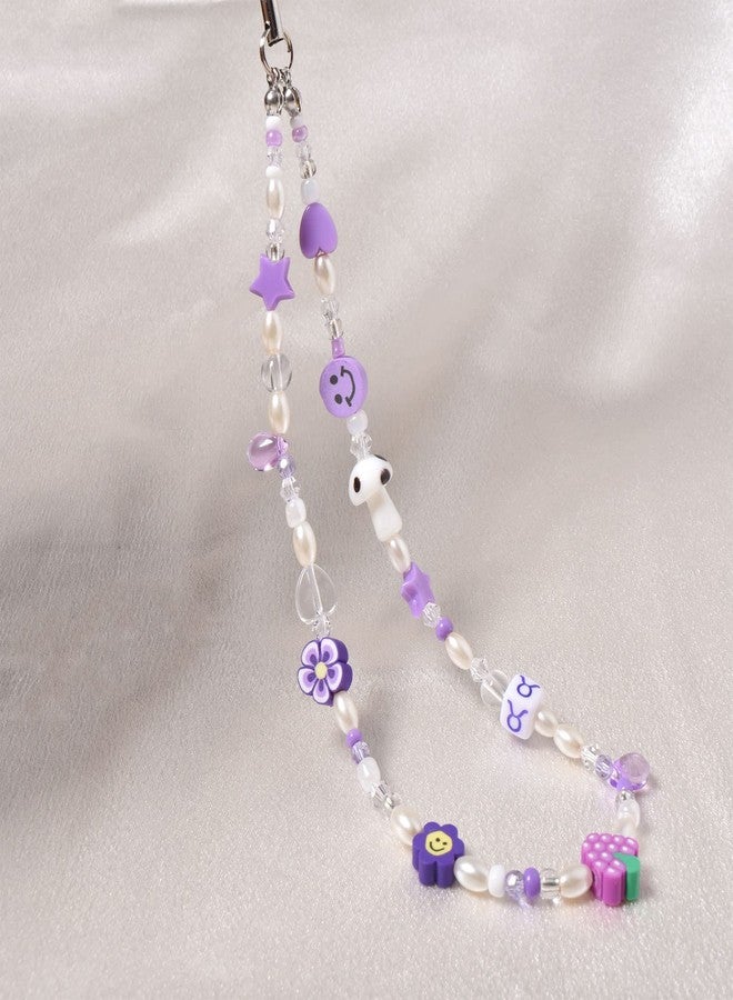 AULSIEY Beaded Phone Charms Strap Purple Phone Charm Chain Cute Phone Charm Kawaii Cell Phone Lanyard Wrist Strap Phone Beads Bracelet Strap Phone Keychain Charm-Purple Aquarius - Image 2