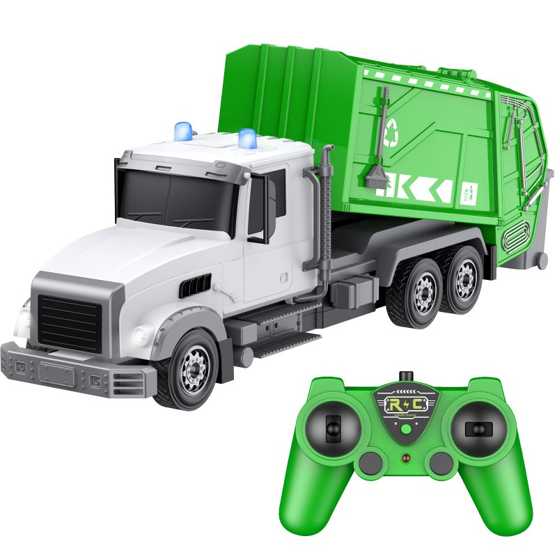 CALEST 24Ghz Remote Control Garbage Truck Toys124 RC Garbage Truck with 4 Trash cans 6 Channel Remote Control Waste Management Garbage Truck 100pcs Garbage Sorting Cards Gifts for Boys 3 - Image 2