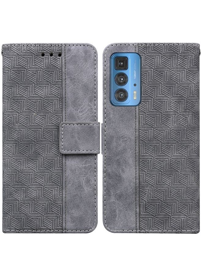 HuHa - Case Cover For For Motorola Moto Edge 20 Pro Geometric Embossed Leather Phone Case(Grey) - Image 1