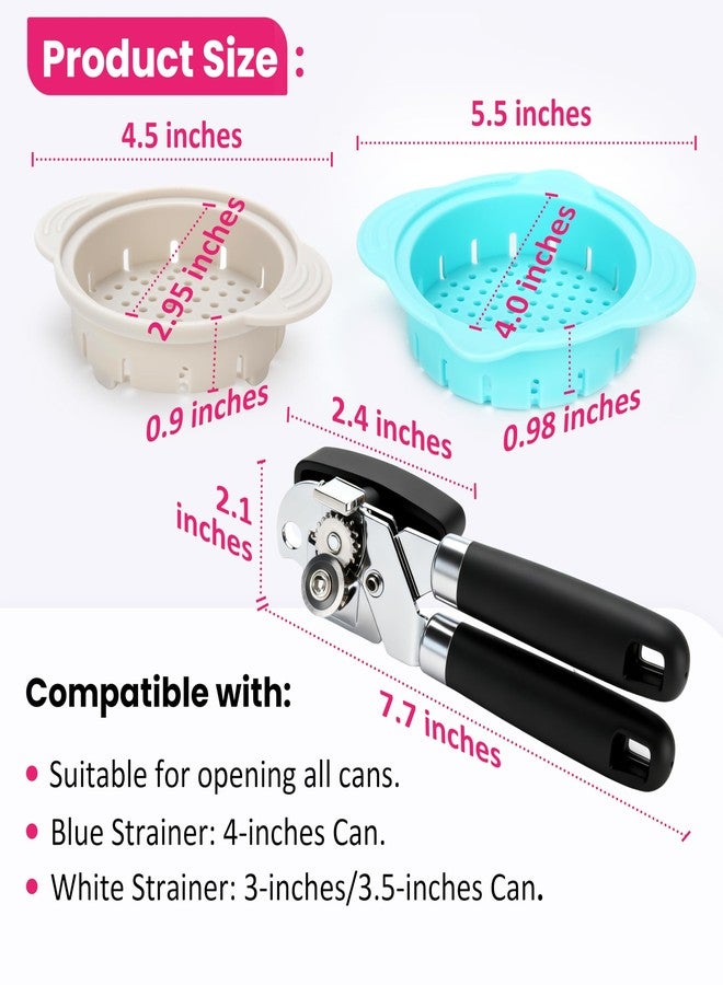 LUVCOSY Magnetic Can Opener Bundle with Can Strainers Fit for 3.0''|3.5''|4.0-inches Can | Quick Drain Can Strainers | Sharp Stainless Steel Cutting Wheel | Easy to Use | 3 PCs Canned Food Duo - Image 2