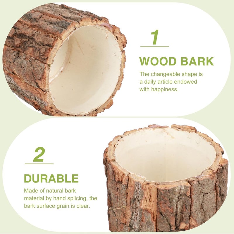 Yardwe 2pcs Wooden Flower Pot Natural Wood Bark Flower Bucket Barrel Rustic Planter Pot Vase Flower Arrangement Container Farmhouse Home Garden Decor - Image 4