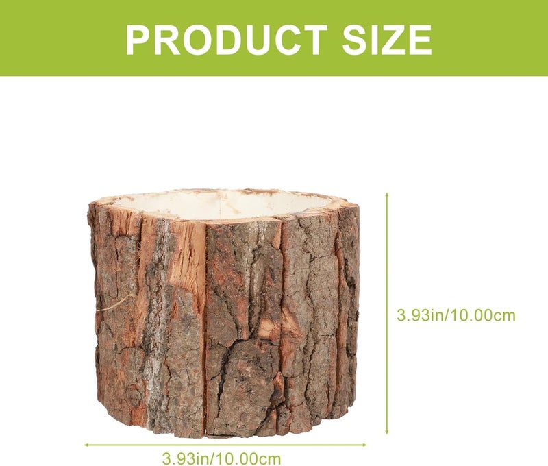 Yardwe 2pcs Wooden Flower Pot Natural Wood Bark Flower Bucket Barrel Rustic Planter Pot Vase Flower Arrangement Container Farmhouse Home Garden Decor - Image 3