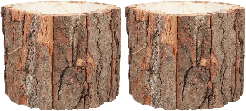 Yardwe 2pcs Wooden Flower Pot Natural Wood Bark Flower Bucket Barrel Rustic Planter Pot Vase Flower Arrangement Container Farmhouse Home Garden Decor - Image 1