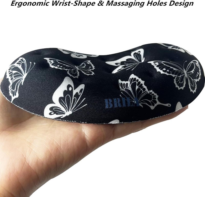 BRILA Ergonomic Memory Foam Mouse Wrist Rest Pad Cushion for Computer, Laptop, Office Work, PC Gaming- Massage Bowl Design - Wrist Pain Relief (Butterflies) - Image 4