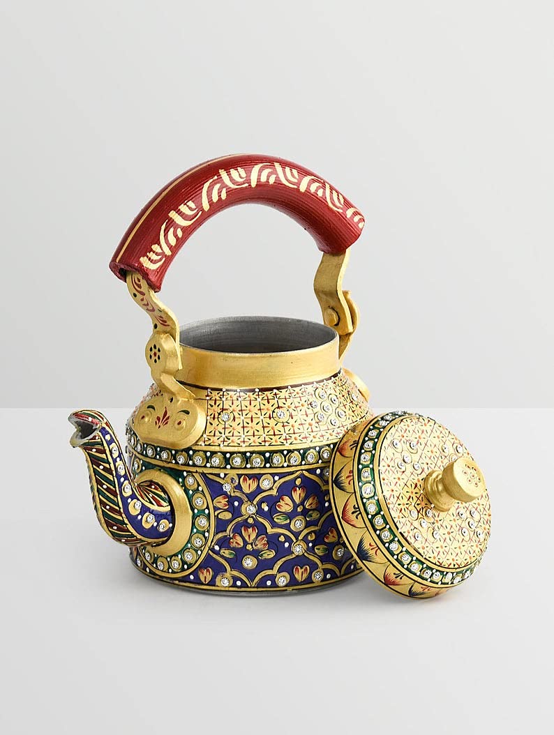 Taluka Colorful Figurine Traditional Print Hand Painted Aluminum Kettle Pot for Serving Home Dcor Decorative Tea Kettle Pot Showpiece - Image 3