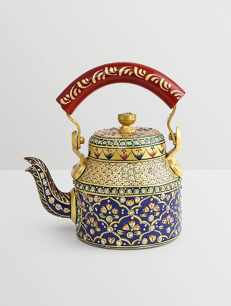 Taluka Colorful Figurine Traditional Print Hand Painted Aluminum Kettle Pot for Serving Home Dcor Decorative Tea Kettle Pot Showpiece - Image 2