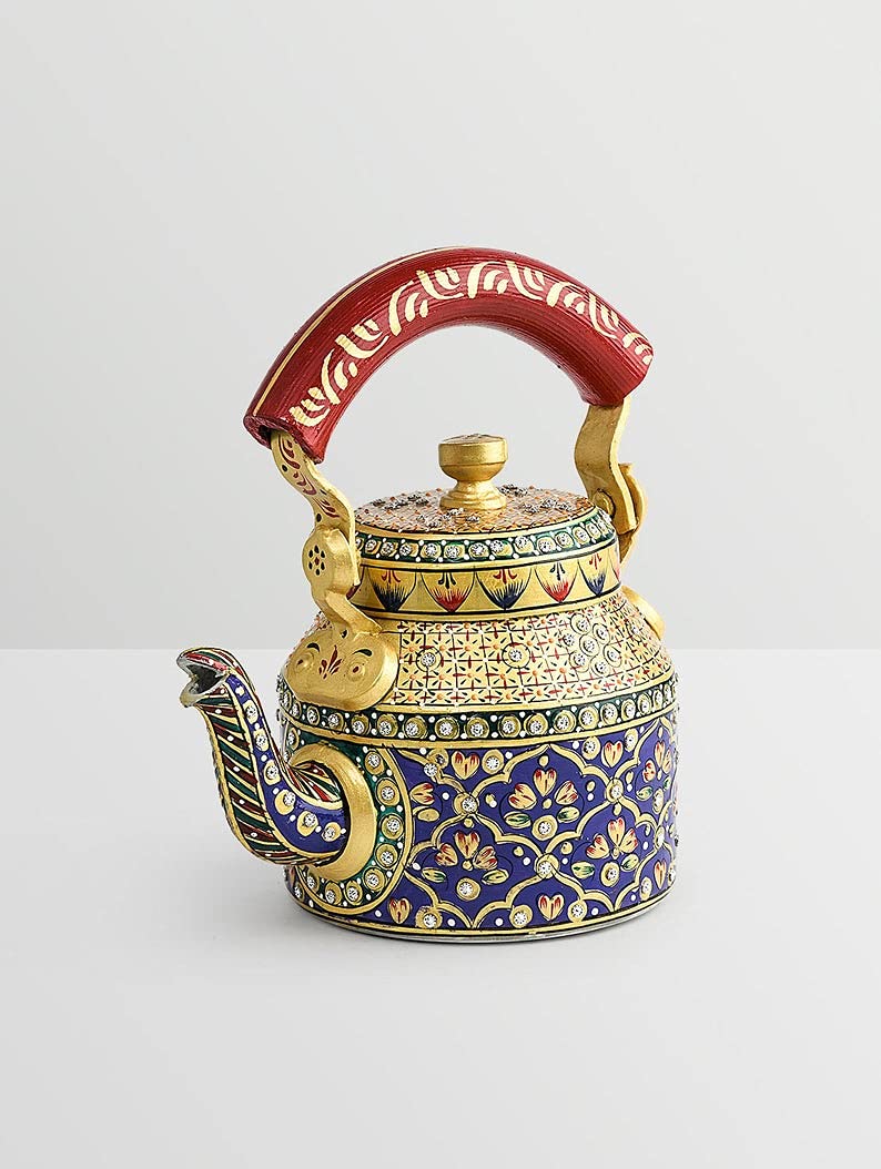Taluka Colorful Figurine Traditional Print Hand Painted Aluminum Kettle Pot for Serving Home Dcor Decorative Tea Kettle Pot Showpiece - Image 4