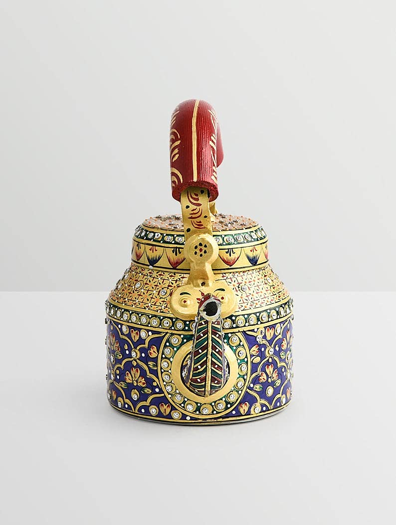 Taluka Colorful Figurine Traditional Print Hand Painted Aluminum Kettle Pot for Serving Home Dcor Decorative Tea Kettle Pot Showpiece - Image 5