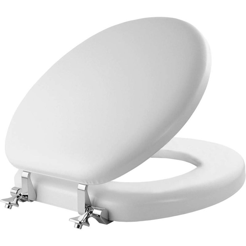 Mayfair Padded Toilet Seat with Chrome Hinges Soft Vinyl over Wood Core Seat Made in USA Round White