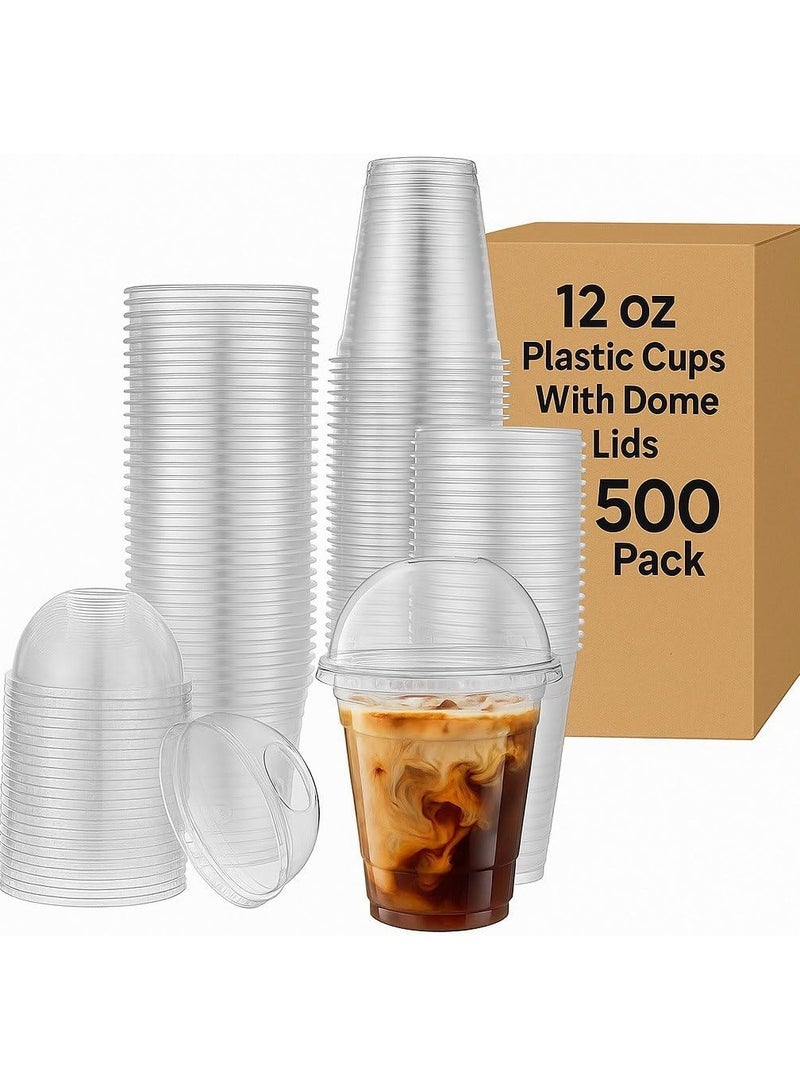 MARKQ Plastic Cups With Dome Lids - Disposable Clear Cups for Cold Drinks, Desserts, Milkshakes, Iced Coffee - Perfect for Slush Cups - Smoothies Cup (500, 12oz) - Image 1