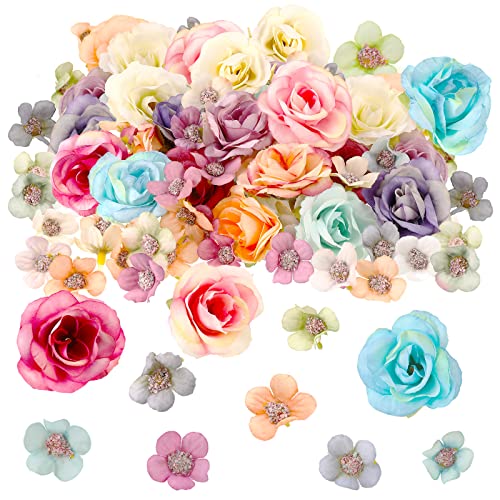 Janinka 174 Pcs Fake Mini Flowers for Crafts Small Silk Artificial Fabric Flowers Bulk for DIY Wedding Birthday Party Wreath Decor, 2 cm 4 cm(Multicolor) - Image 1