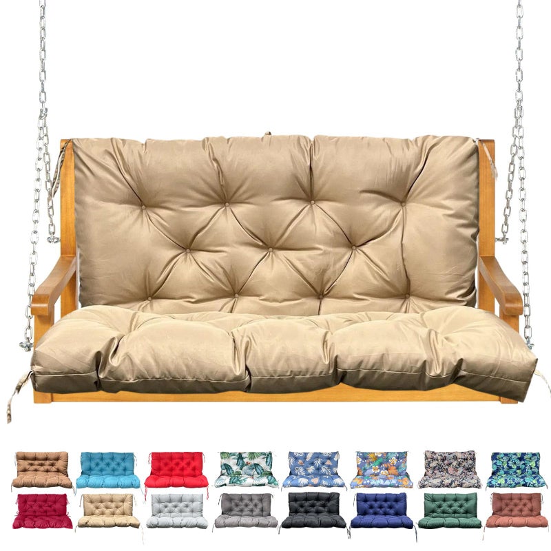 NANGELRN Porch Swing Cushion with BackrestWaterproof Bench Cushion for Outdoor Furniture23 Seater Replacement Thickened Swing Cushion with TiesPatioOutdoorBackyard and Garden Khaki60x40