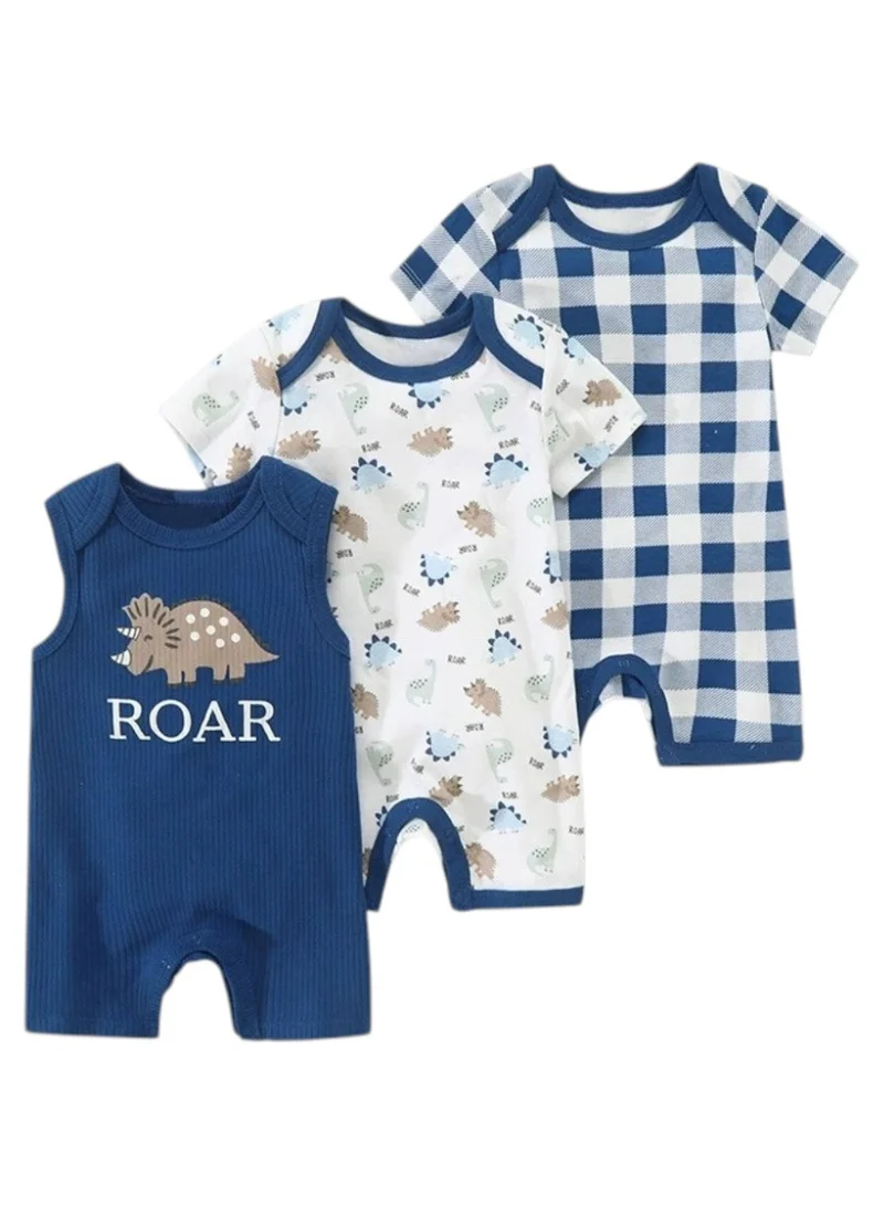 بامبيميسي Baby  Cotton Roar Bodysuit Short Sleeve  – 3-Piece Newborn Outfit