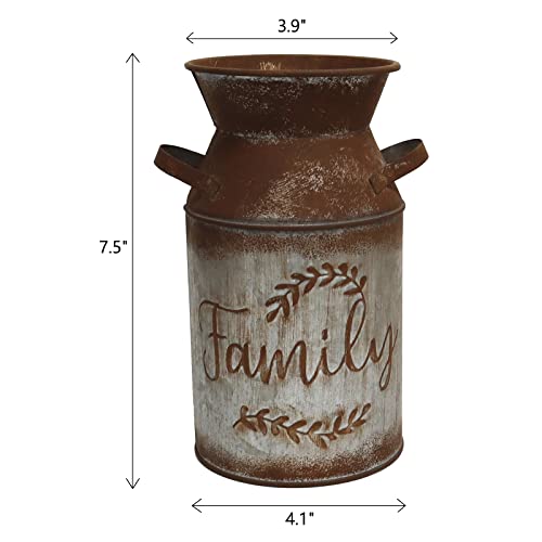 Fauevav Galvanized Milk Can with Greetings, Antique Retro Vase Metal Planter Rustic Vintage Primitive Flower Holder Farmhouse Country Plant for Home Office Decor, 7.5” (Brown) - Image 2