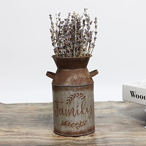 Fauevav Galvanized Milk Can with Greetings, Antique Retro Vase Metal Planter Rustic Vintage Primitive Flower Holder Farmhouse Country Plant for Home Office Decor, 7.5” (Brown) - Image 5