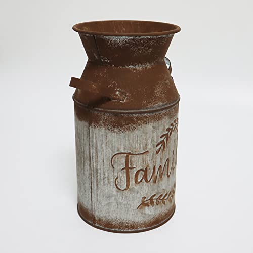 Fauevav Galvanized Milk Can with Greetings, Antique Retro Vase Metal Planter Rustic Vintage Primitive Flower Holder Farmhouse Country Plant for Home Office Decor, 7.5” (Brown) - Image 3