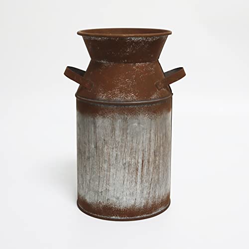 Fauevav Galvanized Milk Can with Greetings, Antique Retro Vase Metal Planter Rustic Vintage Primitive Flower Holder Farmhouse Country Plant for Home Office Decor, 7.5” (Brown) - Image 4