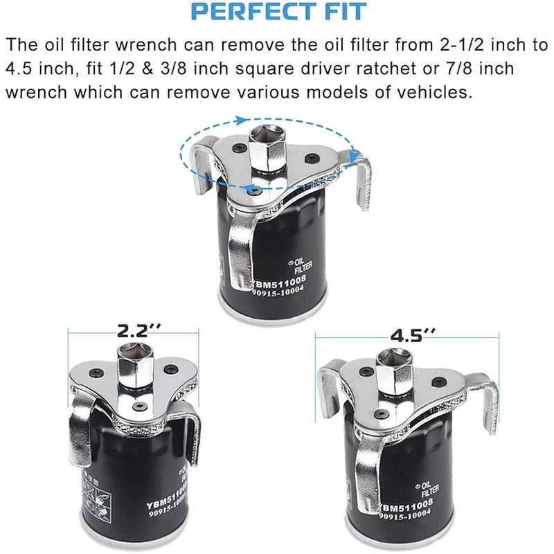 GOHAWKTEQ Universal Adjustable Oil Filter Wrench From 2-1/2 inch to 4.5 inch Oil Filter Wrench Tool Set With 3 Jaw - Image 5