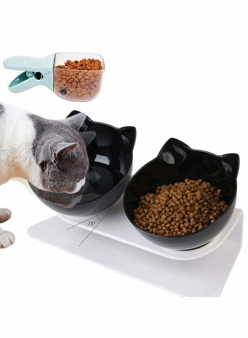 Zikra Elevated Double Cat Bowl, Pet Feeding Bowl, 15¬∞Tilted Raised Pet Bowl Stress-Free Suit for Cats Small Dogs Cat Feeder Cat Feeding Bowl - Image 1